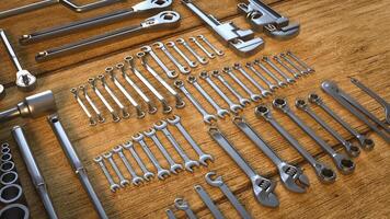 The garage tool on wood table for workshop or fix content 3d rendering. photo