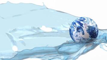 The world on water splash for nature or eco concept 3d rendering. photo