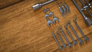 The garage tool on wood table for workshop or fix content 3d rendering. photo