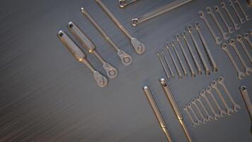 The garage tool on steel table for workshop or fix content 3d rendering. photo