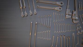The garage tool on steel table for workshop or fix content 3d rendering. photo
