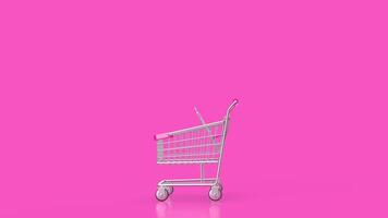 The shopping cart on pink Background 3d rendering. photo