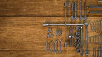 The garage tool on wood table for workshop or fix content 3d rendering. photo