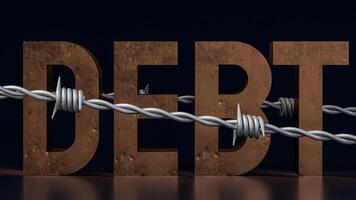 The rusty text Debt and barbed wire for Business concept 3d rendering. photo