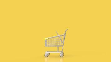 The shopping cart on yellow Background 3d rendering. photo