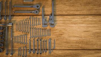 The garage tool on wood table for workshop or fix content 3d rendering. photo