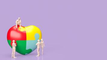 The puzzle heart multicolour for empathy and teamwork 3d rendering. photo