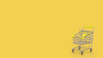 The shopping cart on yellow Background 3d rendering. photo