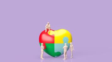 The puzzle heart multicolour for empathy and teamwork 3d rendering. photo