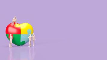 The puzzle heart multicolour for empathy and teamwork 3d rendering. photo