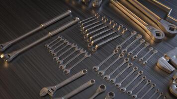 The garage tool on steel table for workshop or fix content 3d rendering. photo