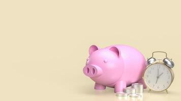 The piggy bank and clock for earn and saving concept 3d rendering. photo