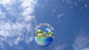 The earth and text for world ozone day concept 3d rendering. photo