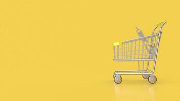 The shopping cart on yellow Background 3d rendering. photo