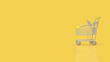 The shopping cart on yellow Background 3d rendering. photo