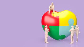The puzzle heart multicolour for empathy and teamwork 3d rendering. photo