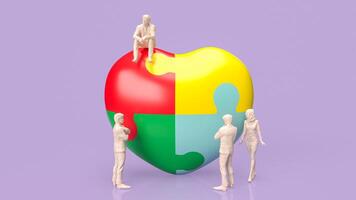 The puzzle heart multicolour for empathy and teamwork 3d rendering. photo