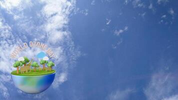 The earth and text for world ozone day concept 3d rendering. photo