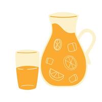 An illustration of lemonade. A jug and a glass of lemon juice. vector