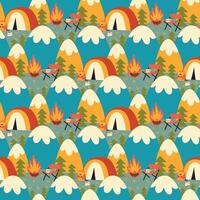 Seamless pattern with camping. Camp at mountain and forest. vector