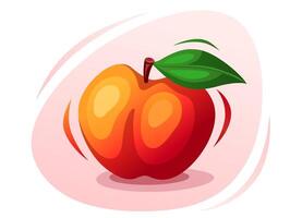 Isolated Peach with leave on white background. Juicy nectarine fruit. vector