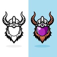 illustration of a logo design with an image of a viking helmet mixed with a glass mask, a combination of traditional and modern vector