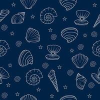 seamless pattern hand drawn illustration with seashell theme in outline style vector