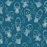 seamless pattern hand drawn illustration with jellyfish theme in outline style vector