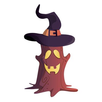 halloween scary tree and pumpkin, logo icon