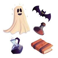 Halloween Elements Set trendy illustration. Cute cartoon spooky characters and elements vector