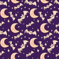 Halloween pattern with moon and bats. Scary holiday horror sketch art. Magic halloween pattern print. vector