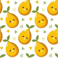 Lemon, seamless pattern with cute fruit characters on dotted background vector