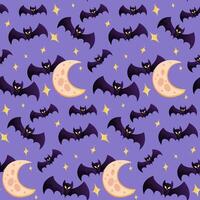 Halloween pattern with moon and bats. Scary holiday horror sketch art. Magic halloween pattern print. vector