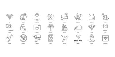 Wifi icons set. Set of editable stroke icons.Set of Wifi vector