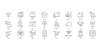 Wifi icons set. Set of editable stroke icons.Set of Wifi vector