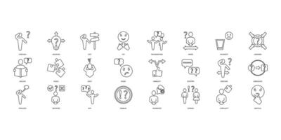 Confusion icons set. Set of editable stroke icons.Set of Confusion vector