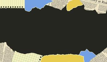 Frame paper pipped torn newspaper. Collage art with vintage paper element. Border wallpaper background. Torned craft notebook shapes vector