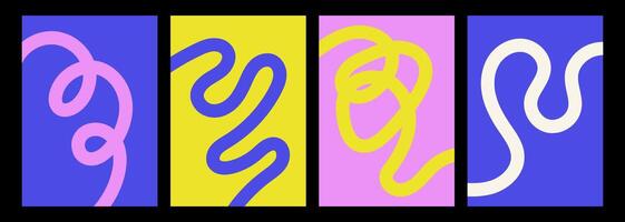 Abstract playful minimalistic background with wavy line. Poster with organic curvy curly stripe. Wave line art vector