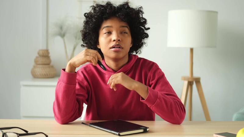 Happy african american teen girl blogger smiling face talking to webcam recording vlog. Social media influencer woman streaming making call at home. Headshot portrait selfie webcamera view 47931652 Stock Video at Vecteezy