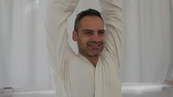 Man Does Spiritual Concentration Exercises In Karate Uniform video