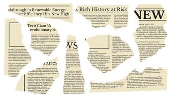 Set of old torn piece newspaper page. Torn paper of different in trendy collage style. Elements for scrapbooking. vector