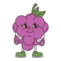 Retro groovy funny fruit. Naughty anthropomorphic character grape on white background vector