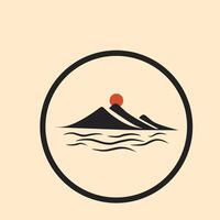 a mountain logo with a sunset in the background vector