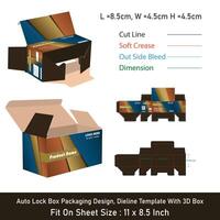 Auto Lock Box Packaging Design, Dieline Template With 3D Box vector