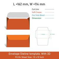Envelope Dieline template, With 3D, Size 162x114mm vector