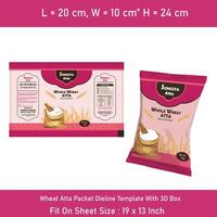 Wheat Atta Packet Dieline Template With 3D Box vector