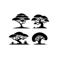 silhouette tree line drawing, elements symbol for architecture and landscape design vector