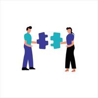 Putting puzzle pieces together to create brilliant business solutions, depicting the spirit of teamwork and partnership in a flat style illustration vector