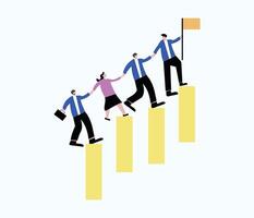 Our team supports each other to achieve success, working together to progress and grow as a company, helping each other climb up and develop.business people team up holding hand help climb up vector