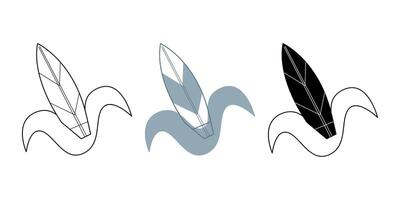 Set with surfboards on a wave. Doodle clip art for your projects. vector
